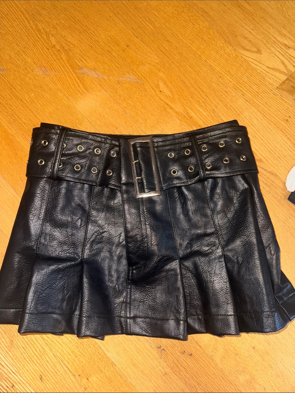 Princess Polly Black Faux Leather Pleated Mini Skirt with Grommet Belt